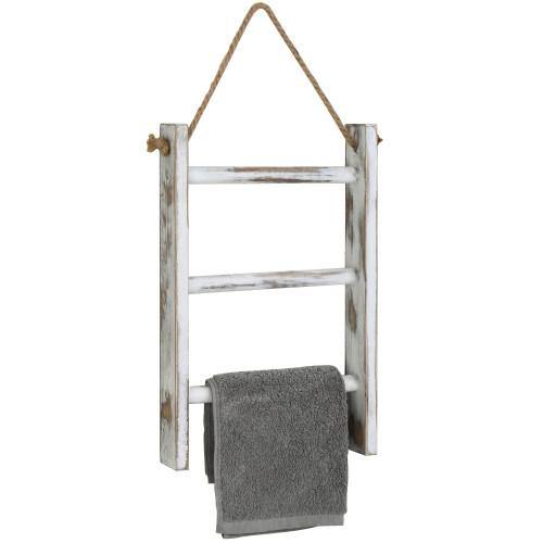 Whitewashed Wood Wall-Hanging Hand Towel Ladder - MyGift