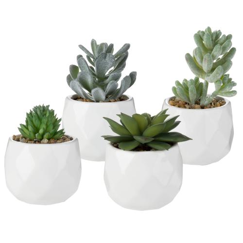 Faux Succulents in Geometric Ceramic Pots, Set of 4-MyGift
