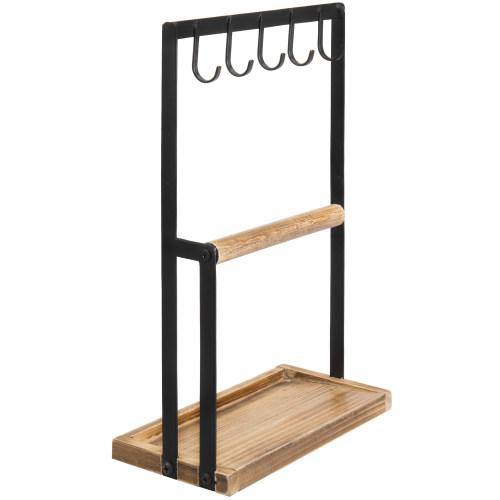 Burnt Wood & Black Metal Jewelry Stand with Ring Tray - MyGift