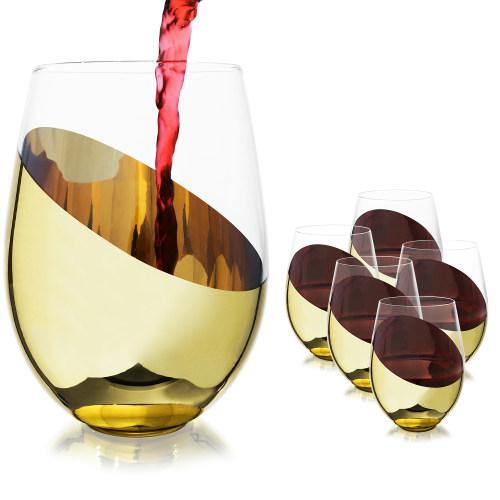 Titled Design Brass Stemless Wine Glasses, Set of 6 - MyGift