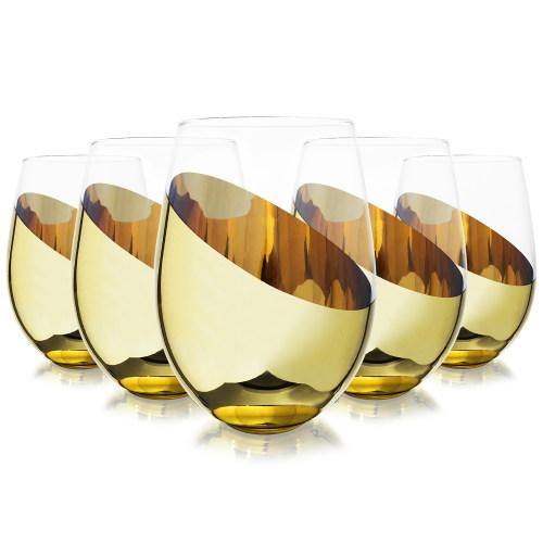 Titled Design Brass Stemless Wine Glasses, Set of 6 - MyGift