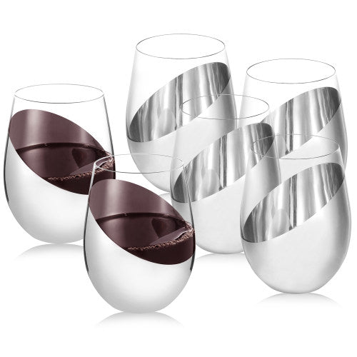 Modern Tilted Silver Stemless Wine Glasses, Set of 6-MyGift