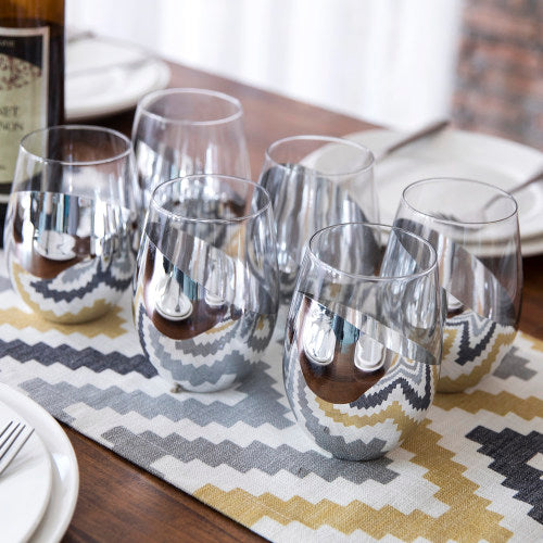 Modern Tilted Silver Stemless Wine Glasses, Set of 6-MyGift