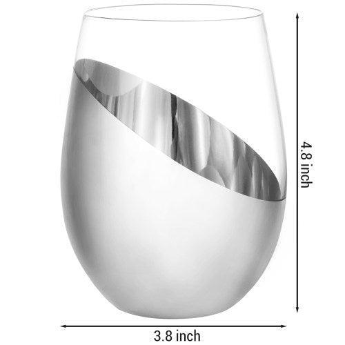 Modern Tilted Silver Stemless Wine Glasses, Set of 6-MyGift