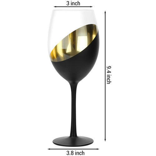 Modern Matte Black & Gold Stemmed Wine Glasses, Set of 4-MyGift