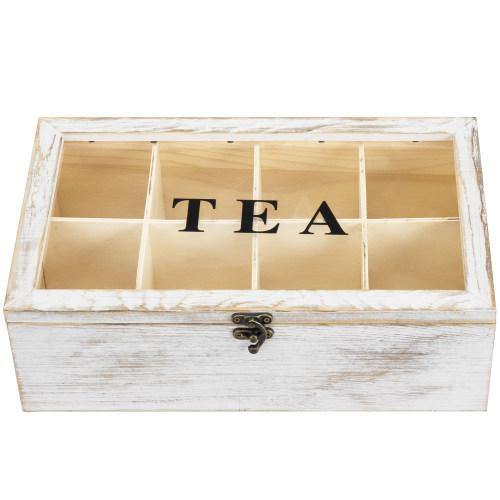 Whitewashed Wood Tea Box w/ Clear Acrylic Lid - MyGift
