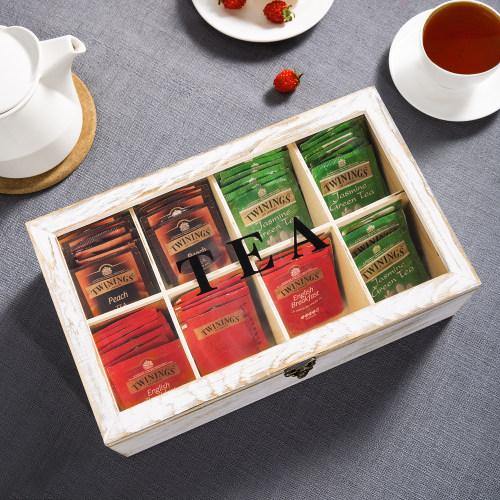 Whitewashed Wood Tea Box w/ Clear Acrylic Lid