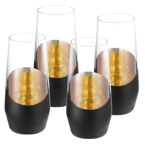 Modern Black and Gold Plated Stemless Champagne Flutes, Set of 4