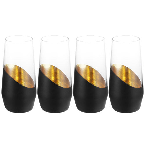 Modern Black and Gold Plated Stemless Champagne Flutes, Set of 4-MyGift