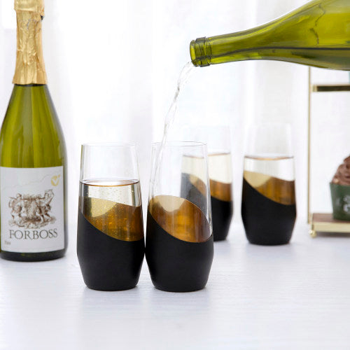 Modern Black and Gold Plated Stemless Champagne Flutes, Set of 4-MyGift