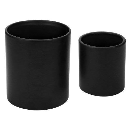 Black Ceramic Kitchen Crock Utensil Silverware Holder, Set of 2-MyGift