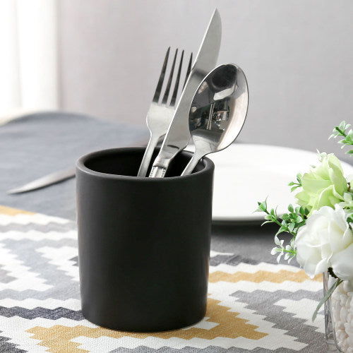 Black Ceramic Kitchen Crock Utensil Silverware Holder, Set of 2-MyGift