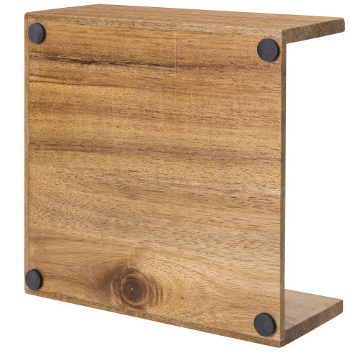 Premium Acacia Wood Napkin Holder w/ Brass Tone Weighted Arm-MyGift