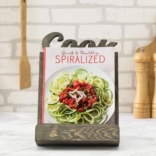 Gray Wood Cookbook & Tablet Holder w/ Cutout Letters - MyGift