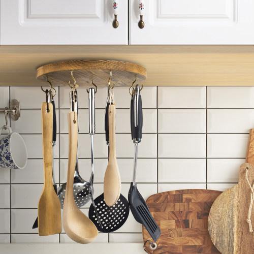 Under the Cabinet Utensil Hanger, Burnt Brown Wood - MyGift