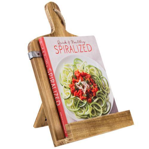 Cutting Board Shaped Burnt Wood and Galvanized Metal Cookbook Holder - MyGift