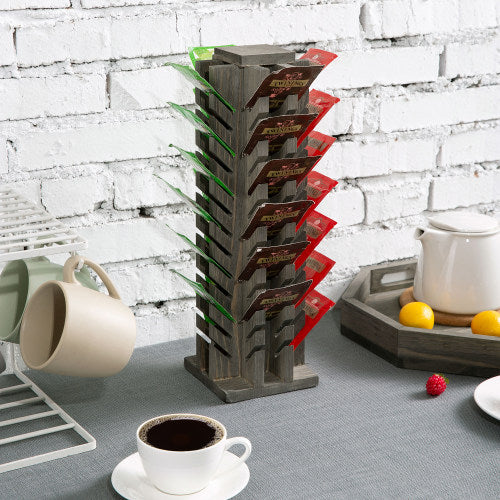 Gray Solid Wood Tea Bag Display Organizer Stand