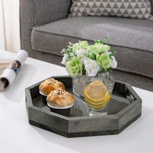 Vintage Gray Solid Wood Octagon Tray