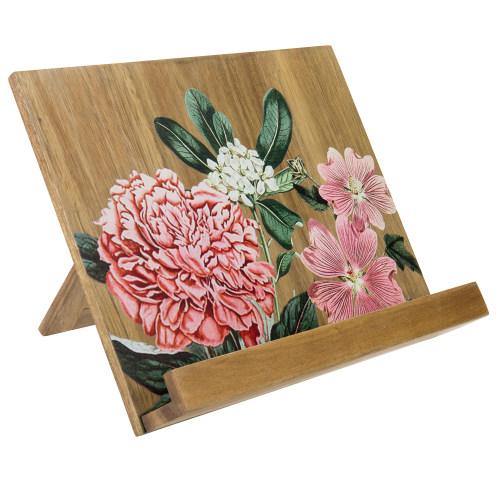 Premium Acacia Wood Cookbook Stand w/ Floral Print
