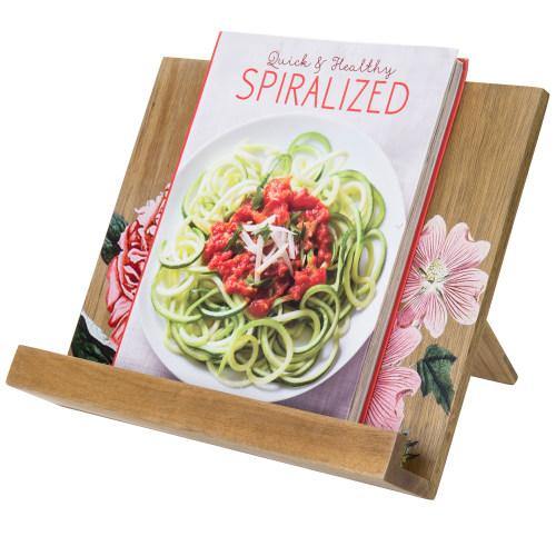 Premium Acacia Wood Cookbook Stand w/ Floral Print - MyGift