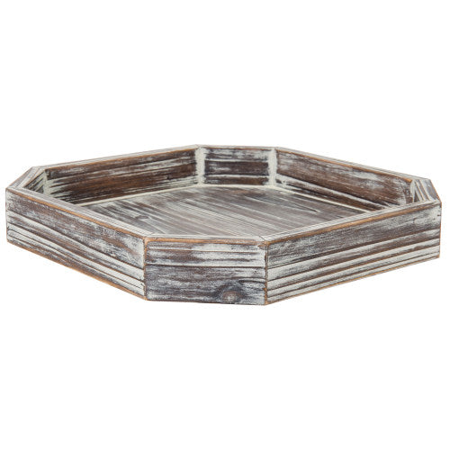 Octagonal Rustic Torched Wood Serving Tray-MyGift