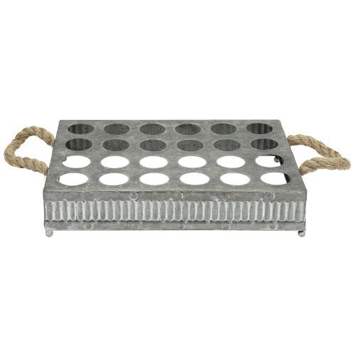 Galvanized Silver Metal Egg Storage Display w/ Rope Handles-MyGift