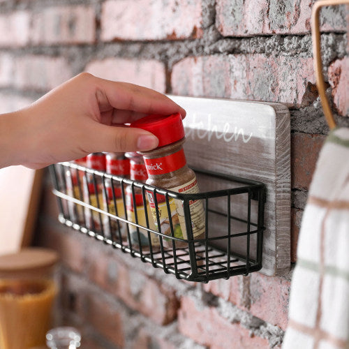 Whitewashed Wood Cutting Board Style Spice Rack "Mama's Kitchen"-MyGift