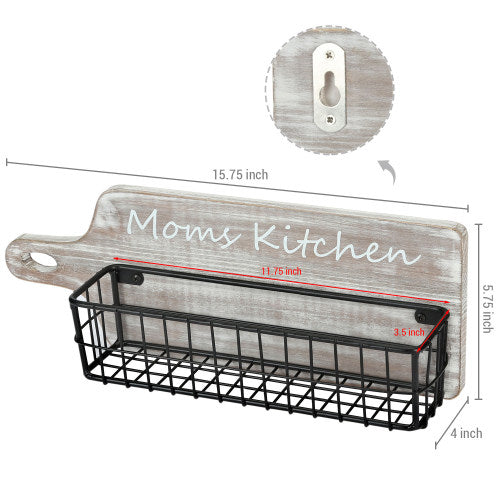 Whitewashed Wood Cutting Board Style Spice Rack "Mama's Kitchen"-MyGift