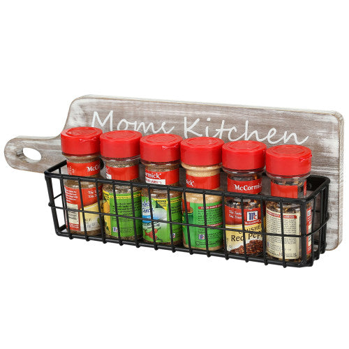 Whitewashed Wood Cutting Board Style Spice Rack "Mama's Kitchen"-MyGift