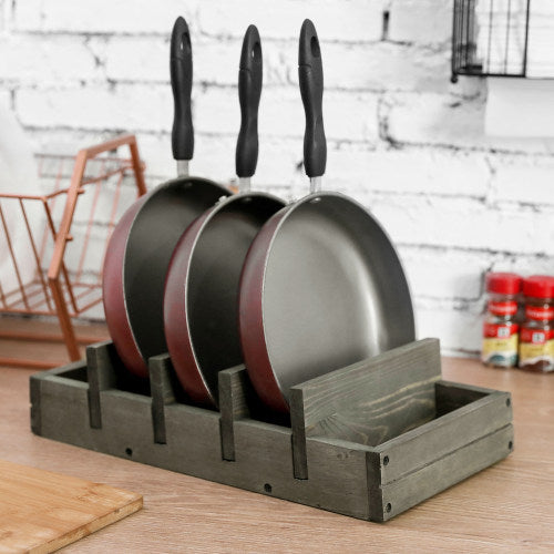 Vintage Gray Solid Wood Pan & Pot Organizer Rack-MyGift