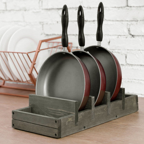 Vintage Gray Solid Wood Pan & Pot Organizer Rack-MyGift