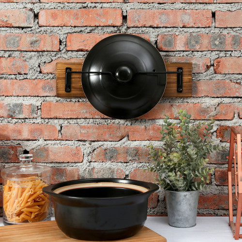 Burnt Wood & Black Metal Wall Mounted Lid Holder Rack - Fits up to 14 –  MyGift