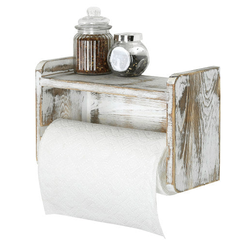 Shabby-Chic Whitewashed Wood Paper Towel Holder w/ Shelf-MyGift