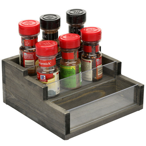 Gray Wood Stair-Step Design Spice Rack w/ Clear Acrylic Front Panels-MyGift