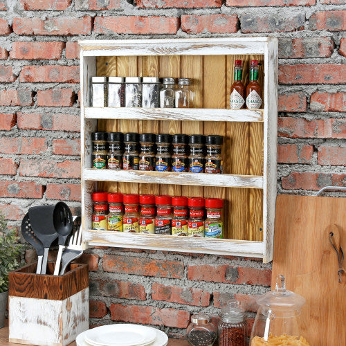 White Steel Hanging Spice Rack with Paper Towel Holder