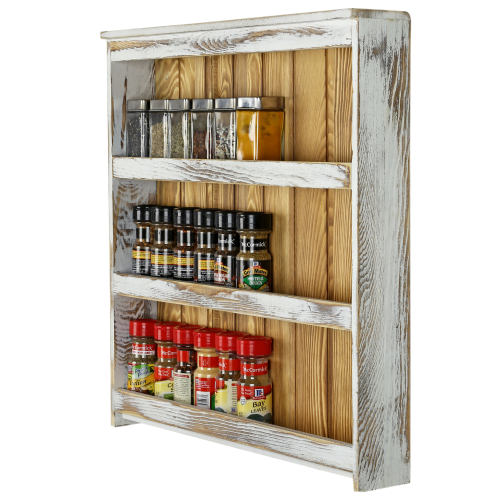 Farmhouse-Style White Washed & Brown Wood Spice Rack-MyGift