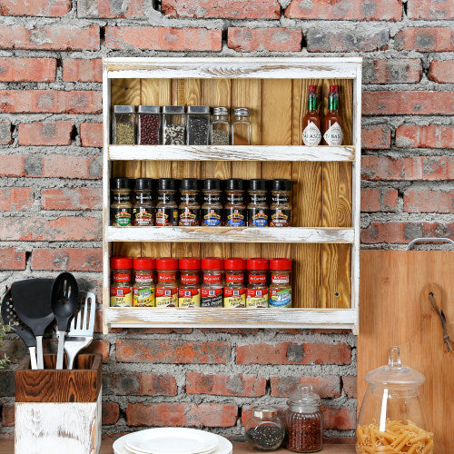 Farmhouse-Style White Washed & Brown Wood Spice Rack-MyGift