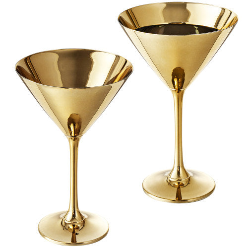 Set of 2, Martini Glasses, Metallic Gold Tone Cocktail Glass 8-ounces-MyGift