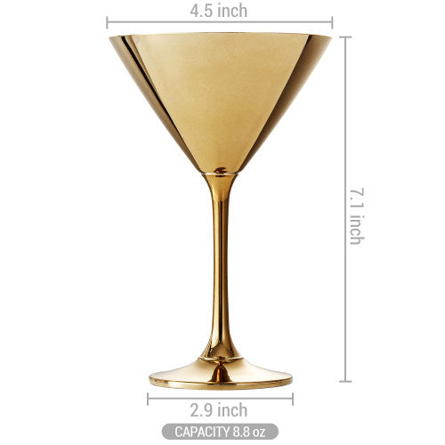 Set of 2, Martini Glasses, Metallic Gold Tone Cocktail Glass 8-ounces-MyGift