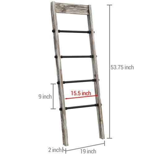 Rustic Torched Wood and Industrial Black Metal Pipe Ladder Rack - MyGift