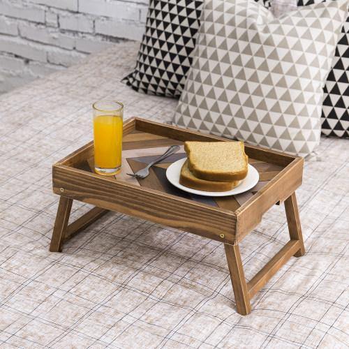 Multicolored Chevron Design Wood Tray with Foldable Legs