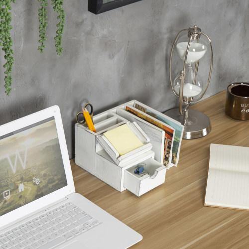 Vintage White Wood Desk Organizer with Memo Pad Holder - MyGift