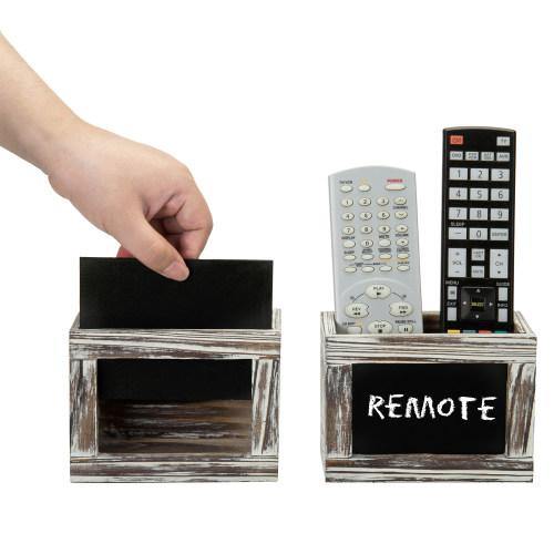 Torched Wood Remote Control Holder w/ Chalkboard, Set of 2 - MyGift