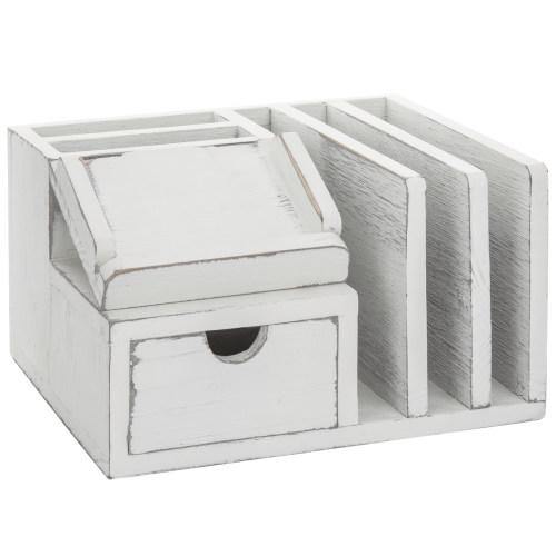 Vintage White Wood Desk Organizer with Memo Pad Holder - MyGift