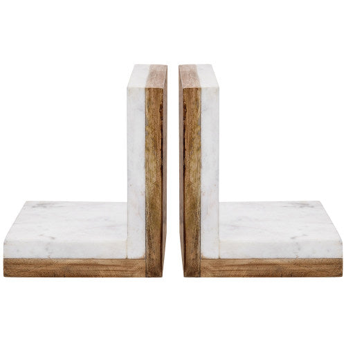 Premium White Marble & Mango Wood Bookends, Set of 2-MyGift