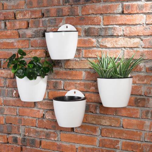 Wall Mounted Self Watering White Planter Pots, Set of 4 - MyGift