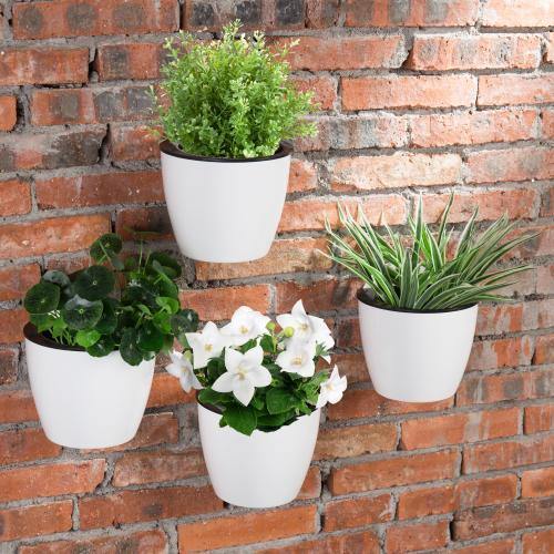 Wall Mounted Self Watering White Planter Pots, Set of 4