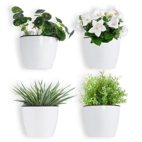 Wall Mounted Self Watering White Planter Pots, Set of 4 - MyGift