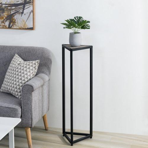 black plant rack Triangular Torched Wood & Black Metal Stand, 36-inch