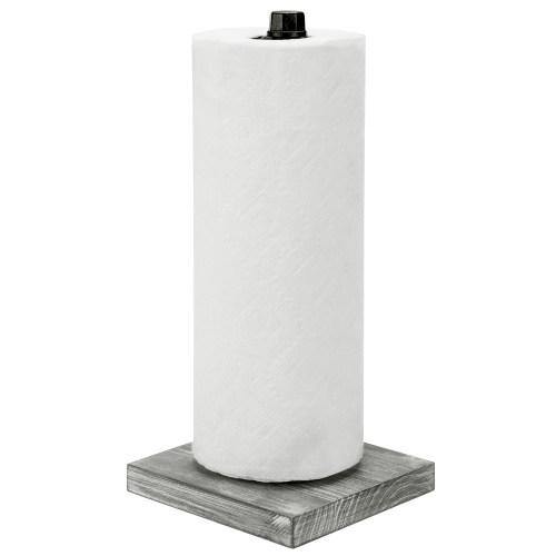 Paper Towel Roll Holder with Rustic Gray Wood Base and Industrial Pipe Design - MyGift